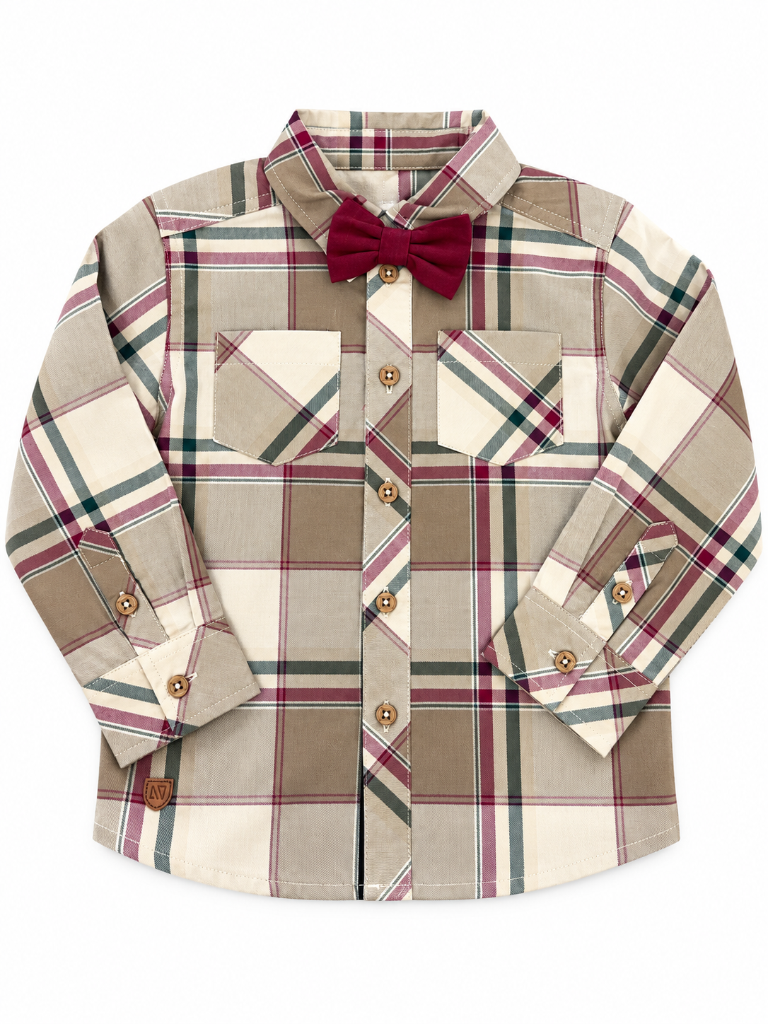 Taupe Plaid Shirt w/ Bowtie