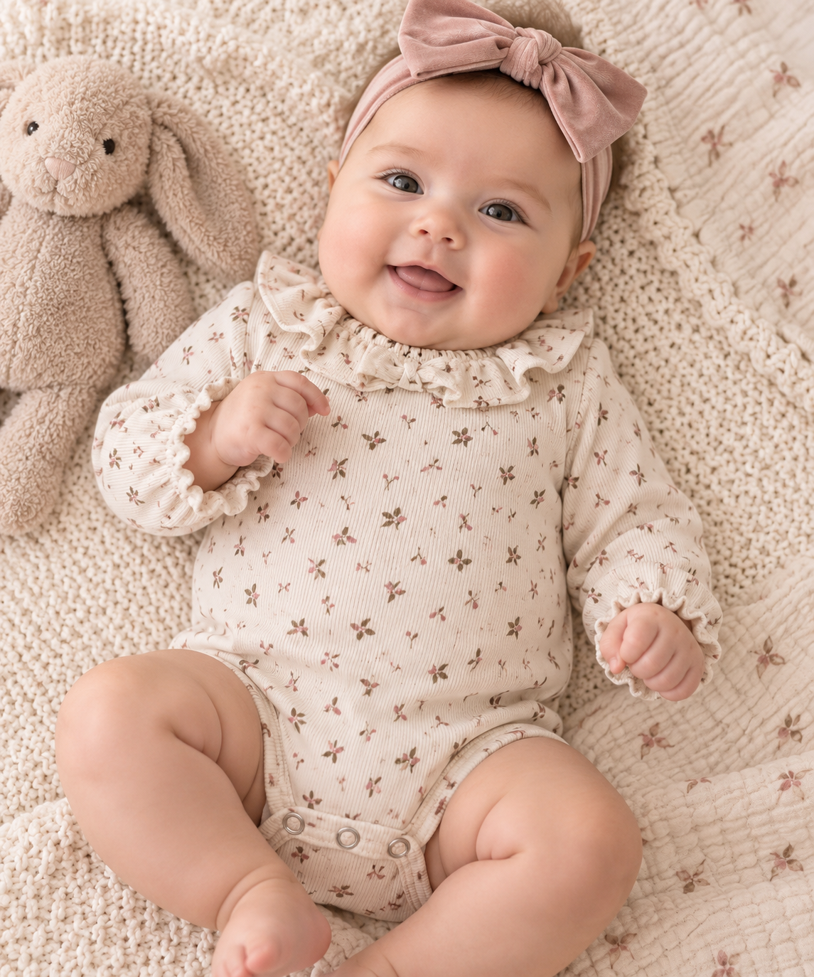 Beige Onesie with Mauve Flowers
