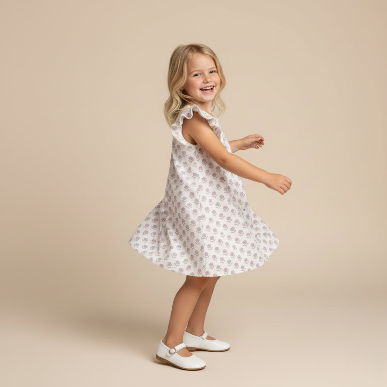 Organic Lavender Flutter Sleeve Dress