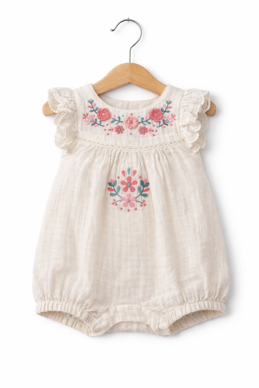 Embroidered Cream Romper