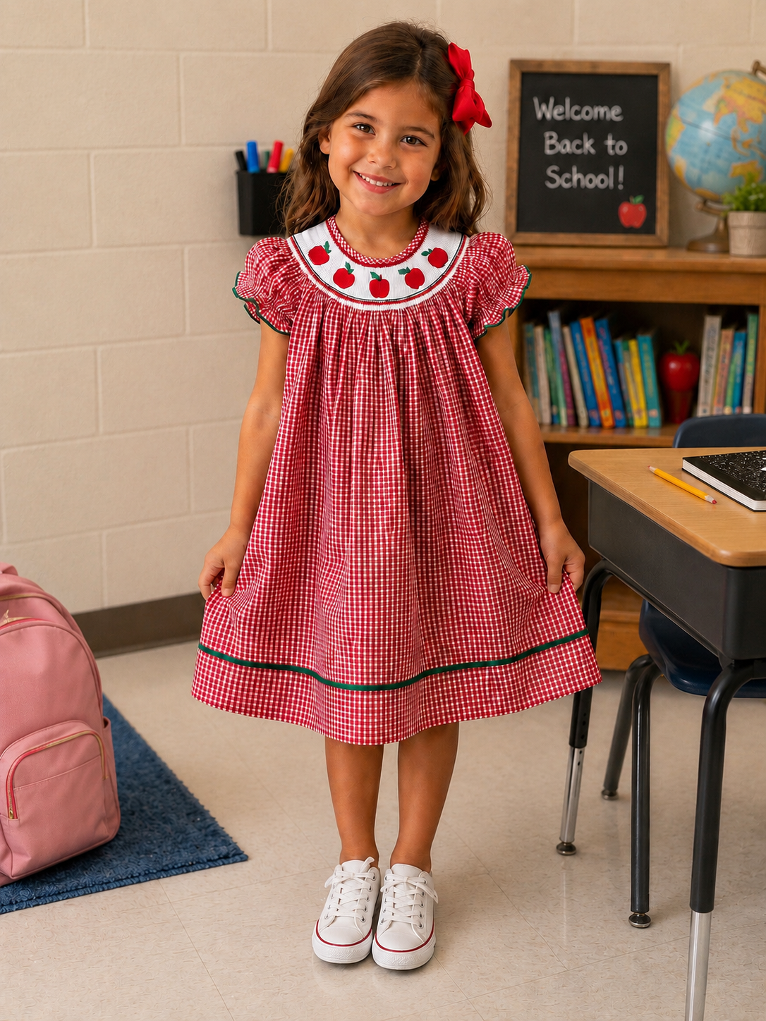 Red Gingham Apple Smocked Dress