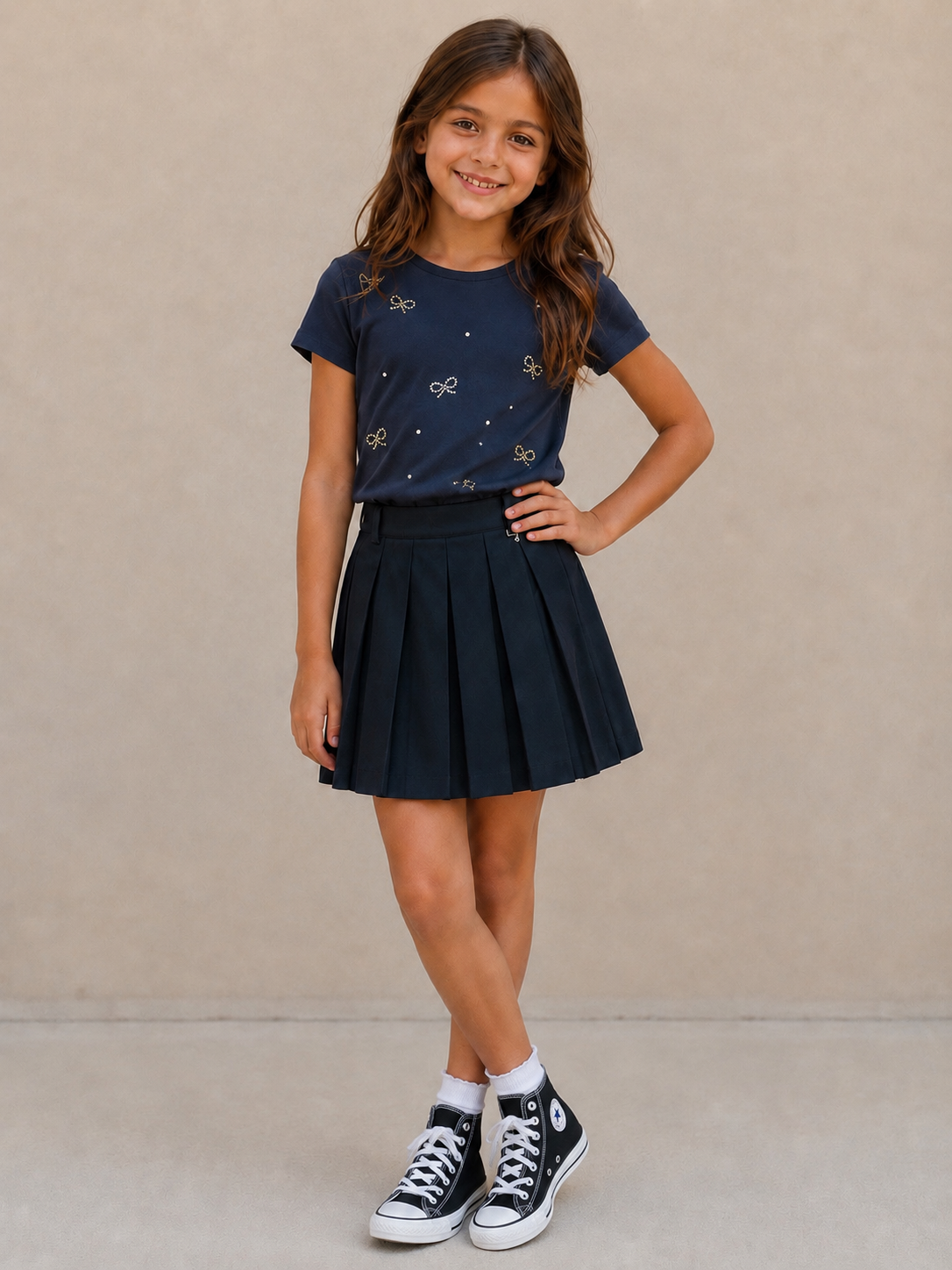 Girl Black T-shirt with Bling Bow