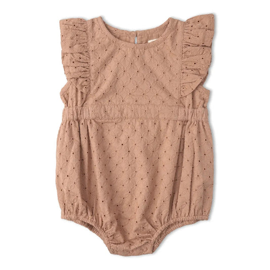 Organic Clay Eyelet Flutter Romper
