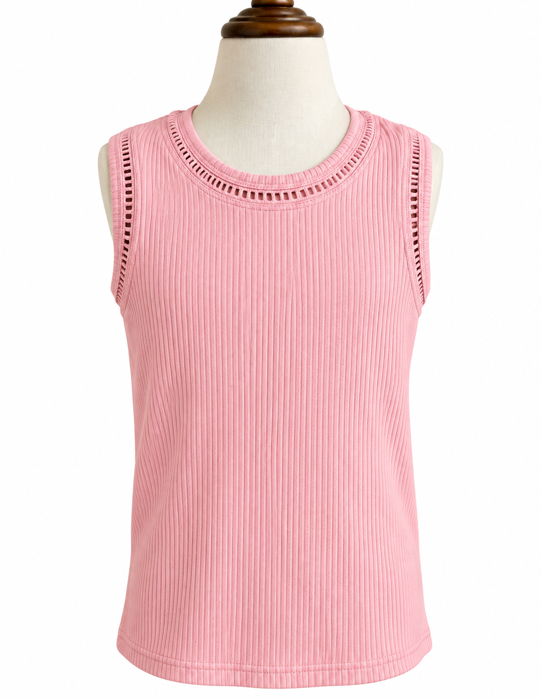 Pink Ribbed Tank with Trim