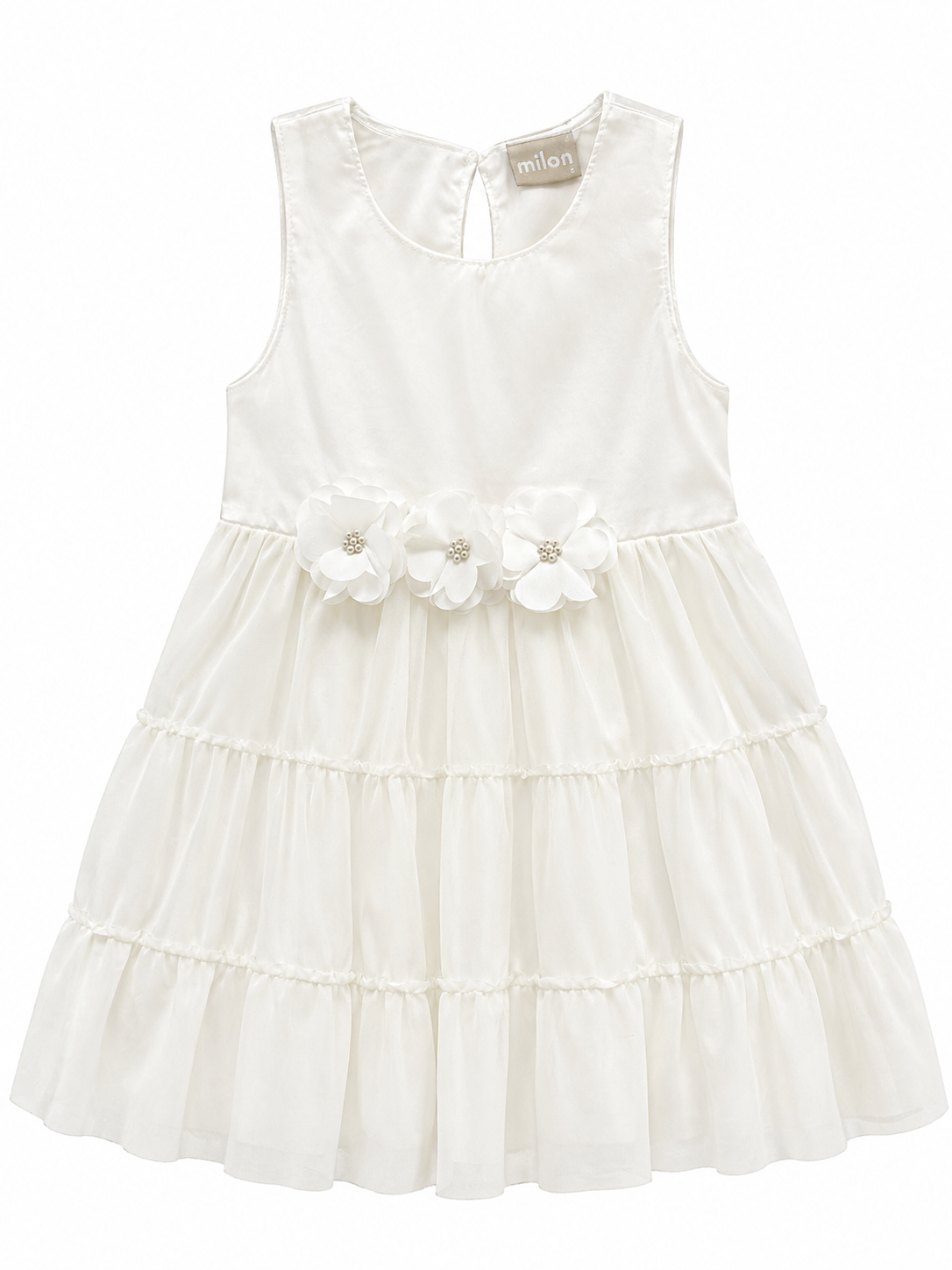 Off-White Dress W/Sheer Flowers Pearls