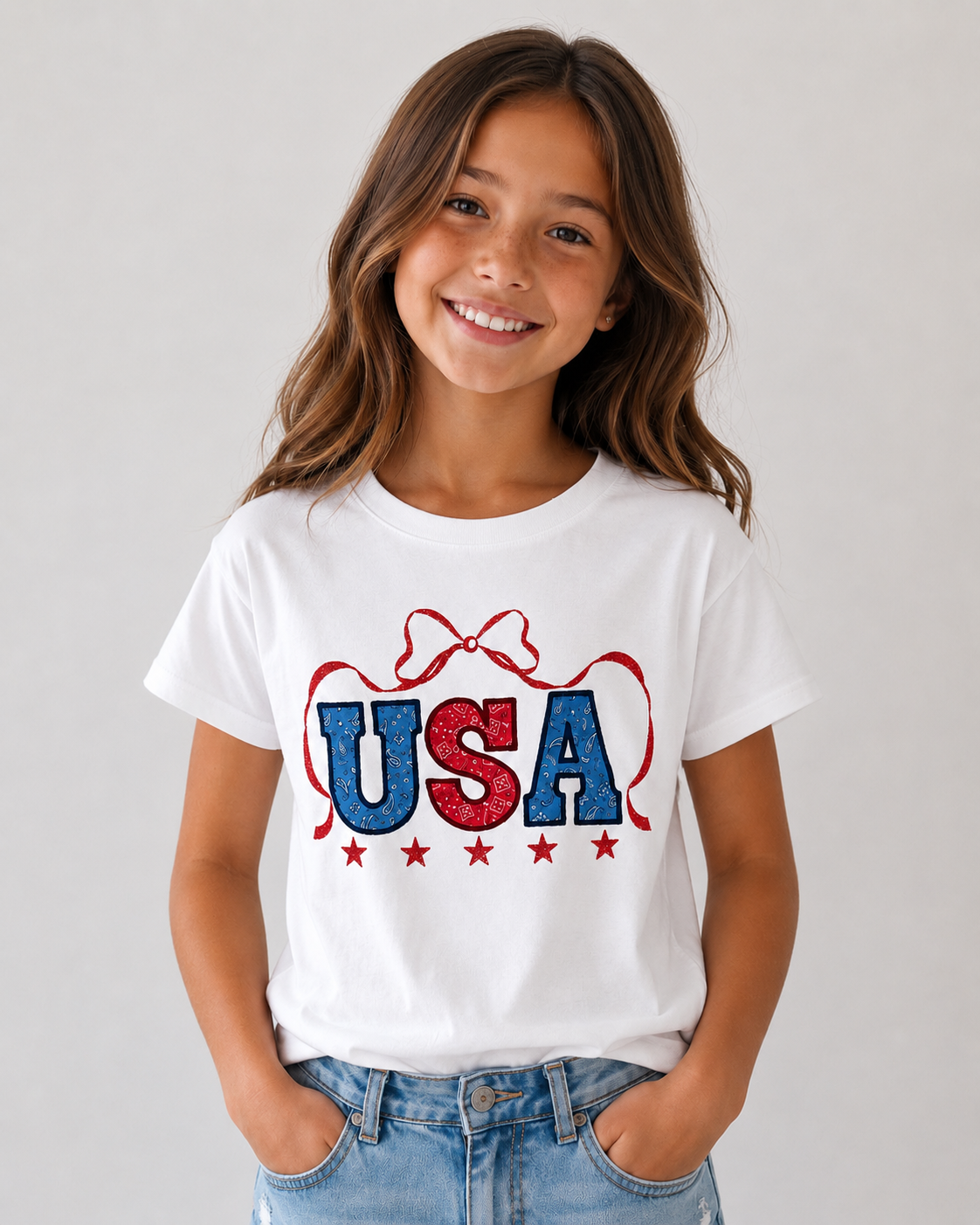 USA Applique with Embroidery T-Shirt