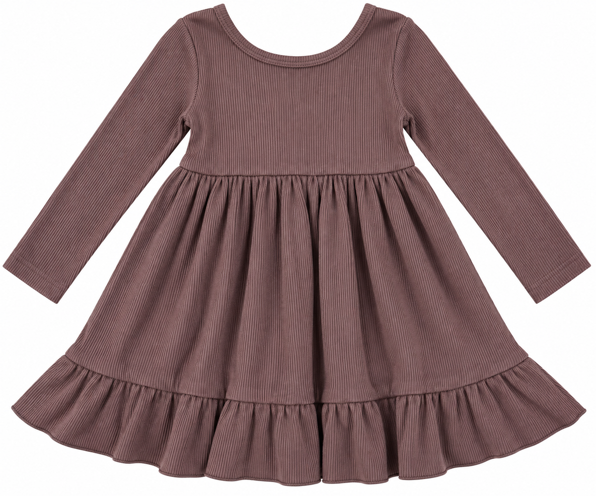 Girls Plum Ribbed Ballet Dress