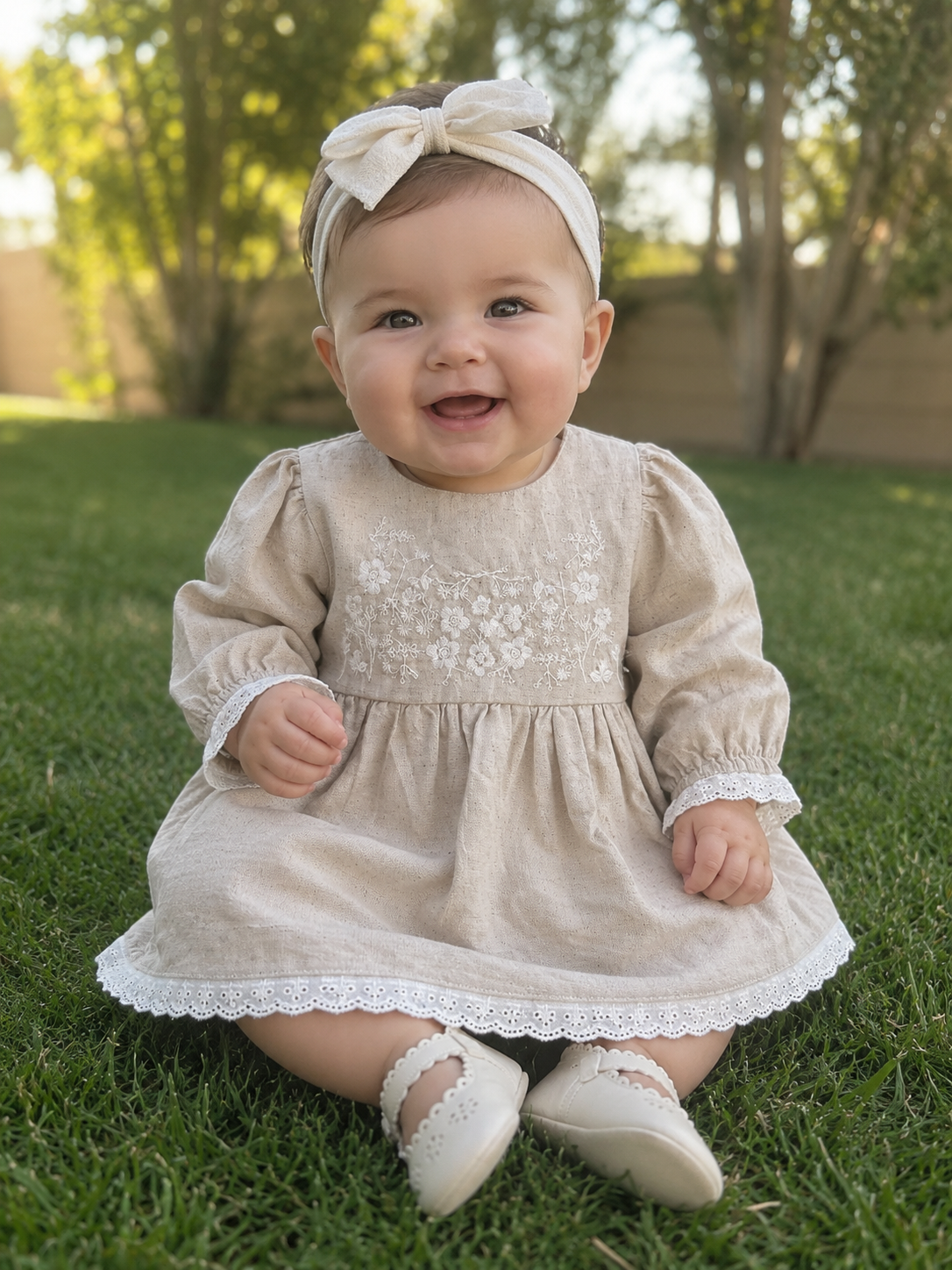 Lydia Linen Embroidered Dress Set
