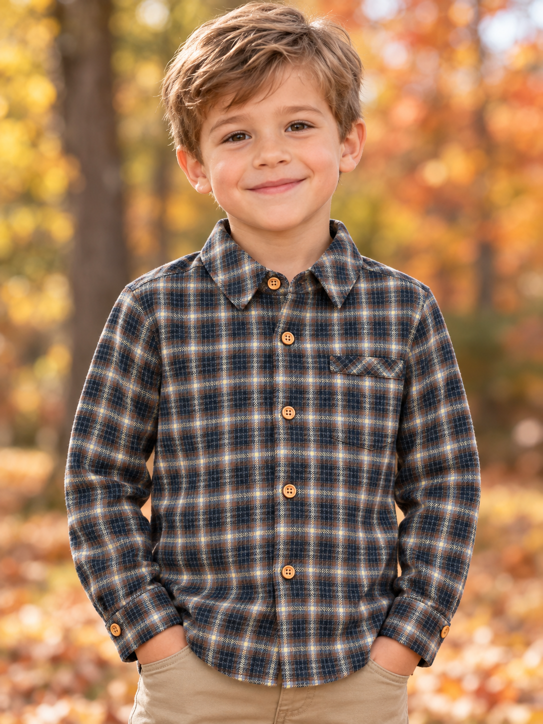Washed Plaid Shirt Brown Black Beige