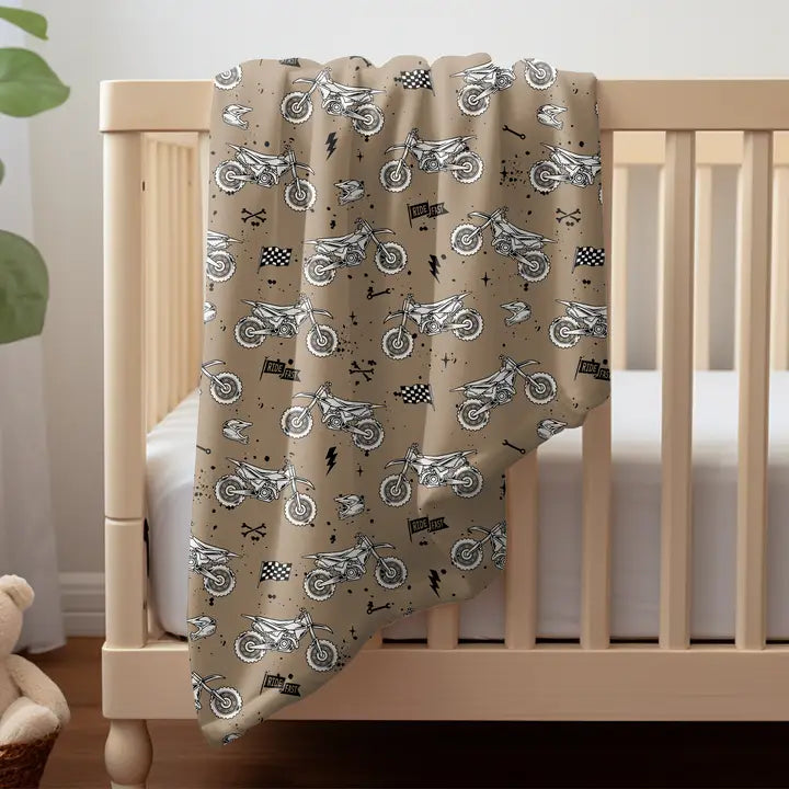 Tan and Black Dirt Bike Blanket