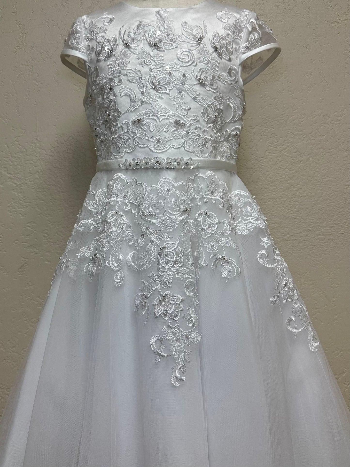 Cap Sleeve Floral Beaded Waist Dress