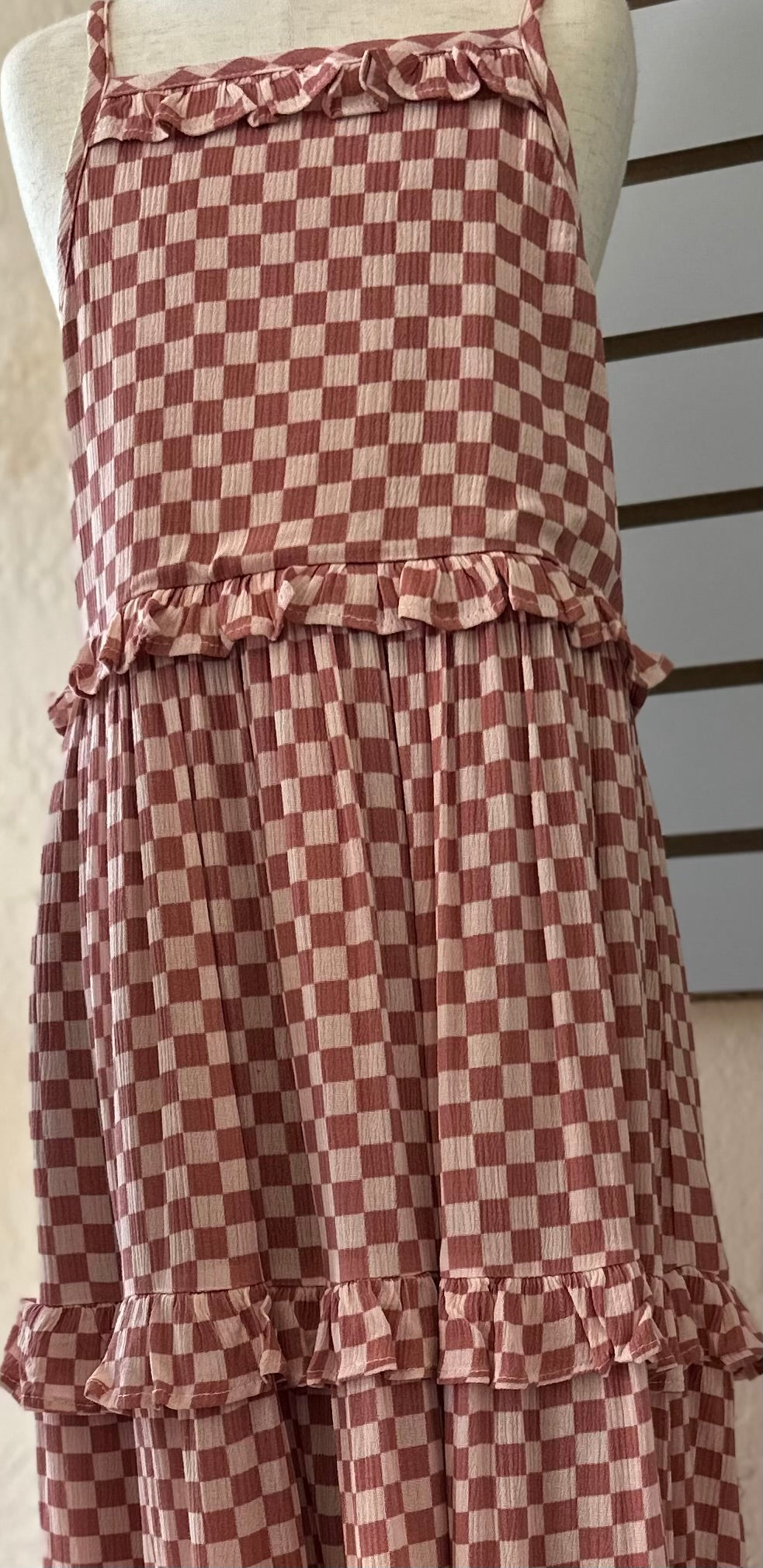 Strawberry Checked Ruffle Maxi