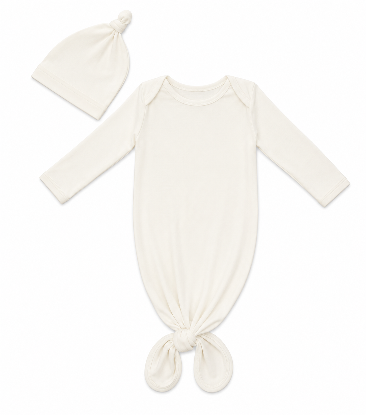 natural layette knot gown with hat from bamboo fabric 
