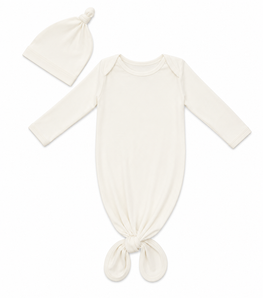 natural layette knot gown with hat from bamboo fabric 