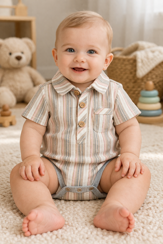 Peach Multi Stipe Woven Onesie