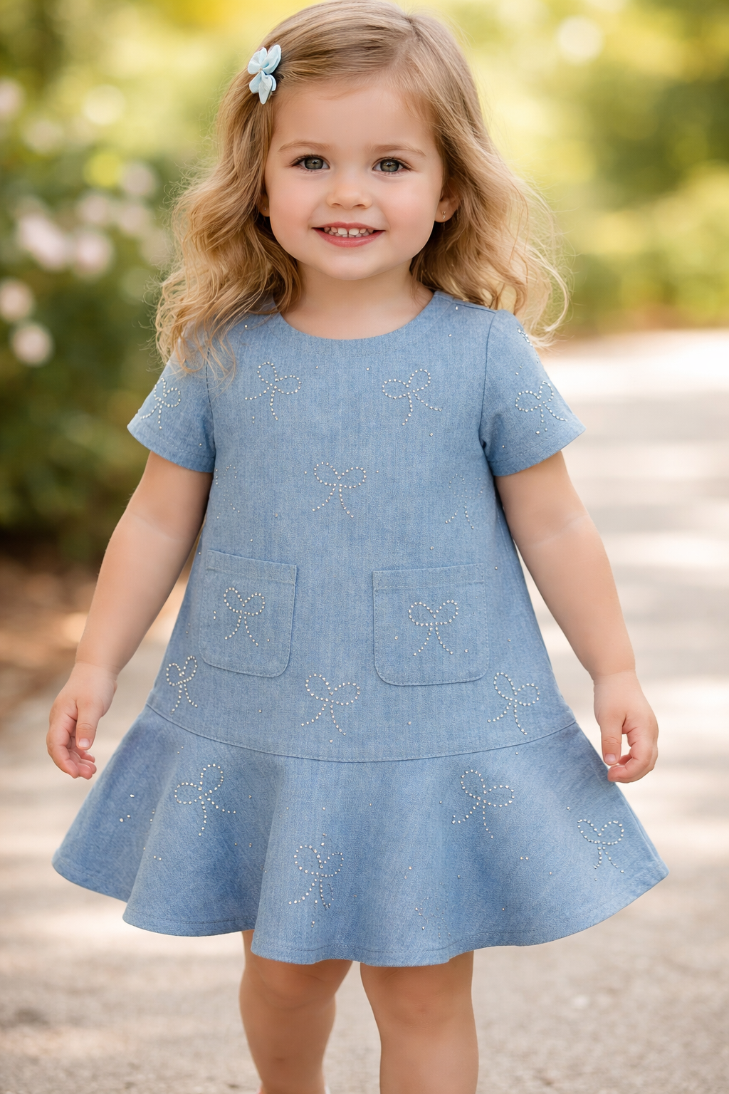 Betina Crystal Bow Denim Dress