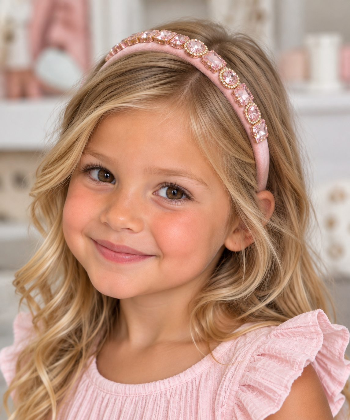 Jeweled Thin Pink Velvet Headband
