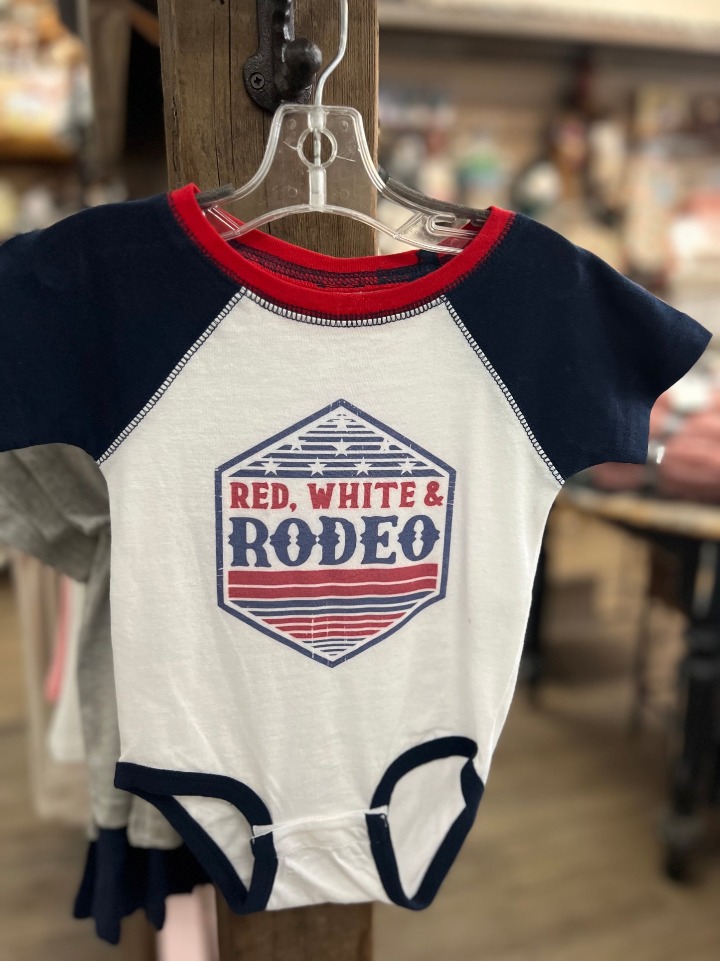 Red White Rodeo Baseball Onesie