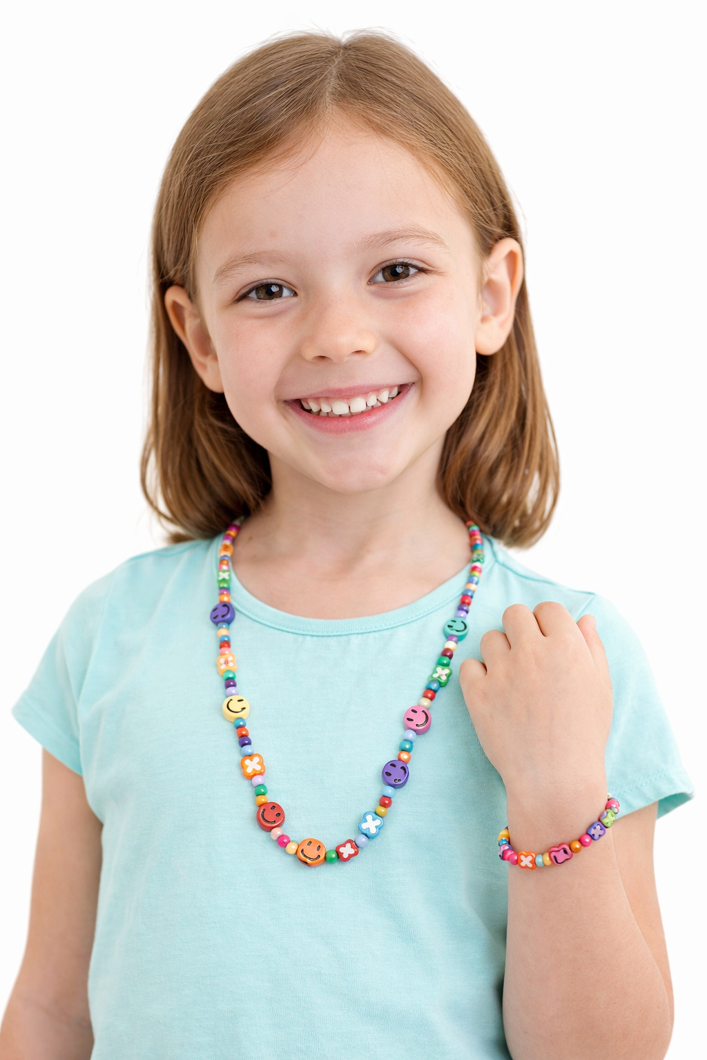 Multi Color Smile Face Necklace and Bracelet