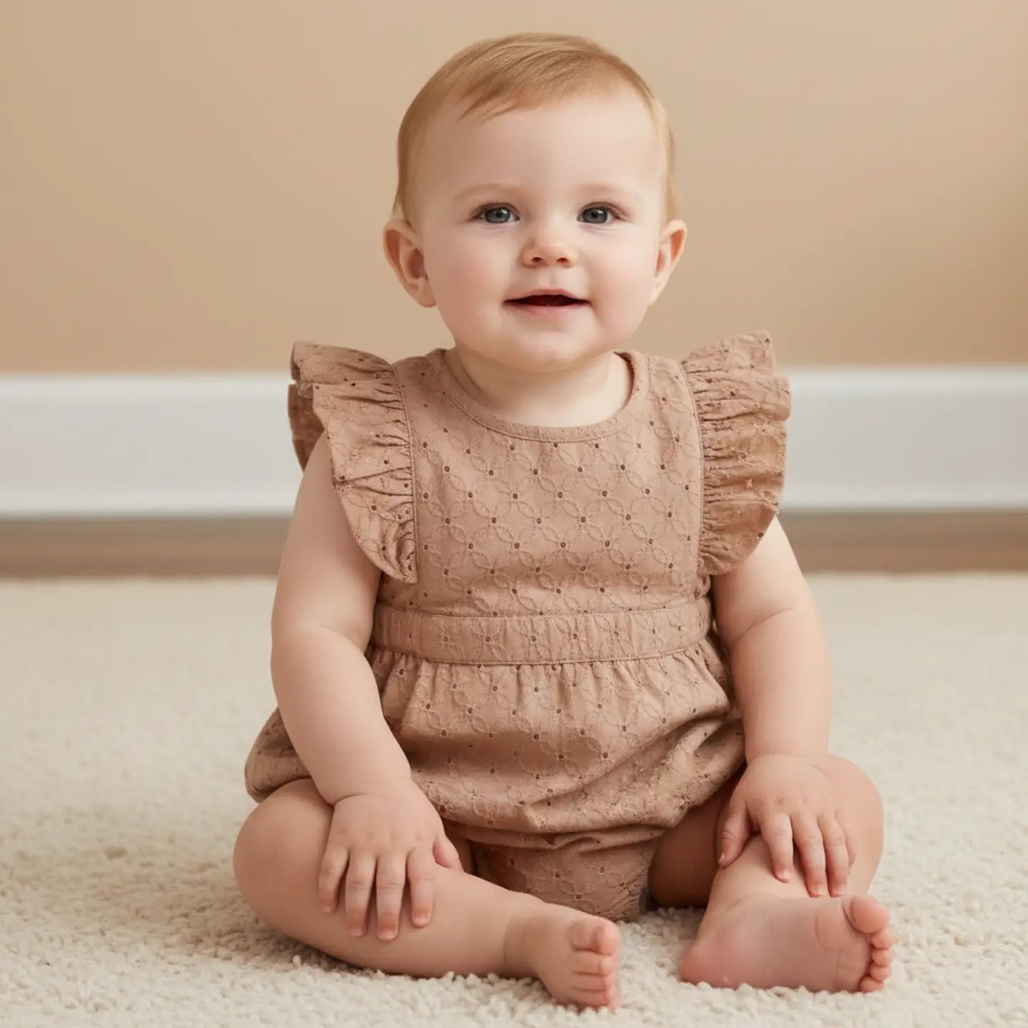 Organic Clay Eyelet Flutter Romper