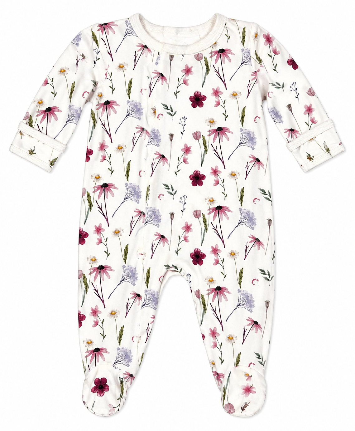 Cream Mauve Lavender Floral Footie