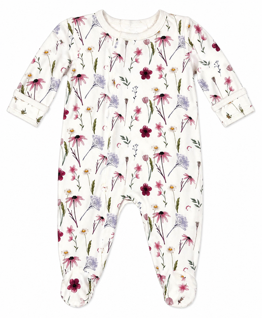 Cream Mauve Lavender Floral Footie