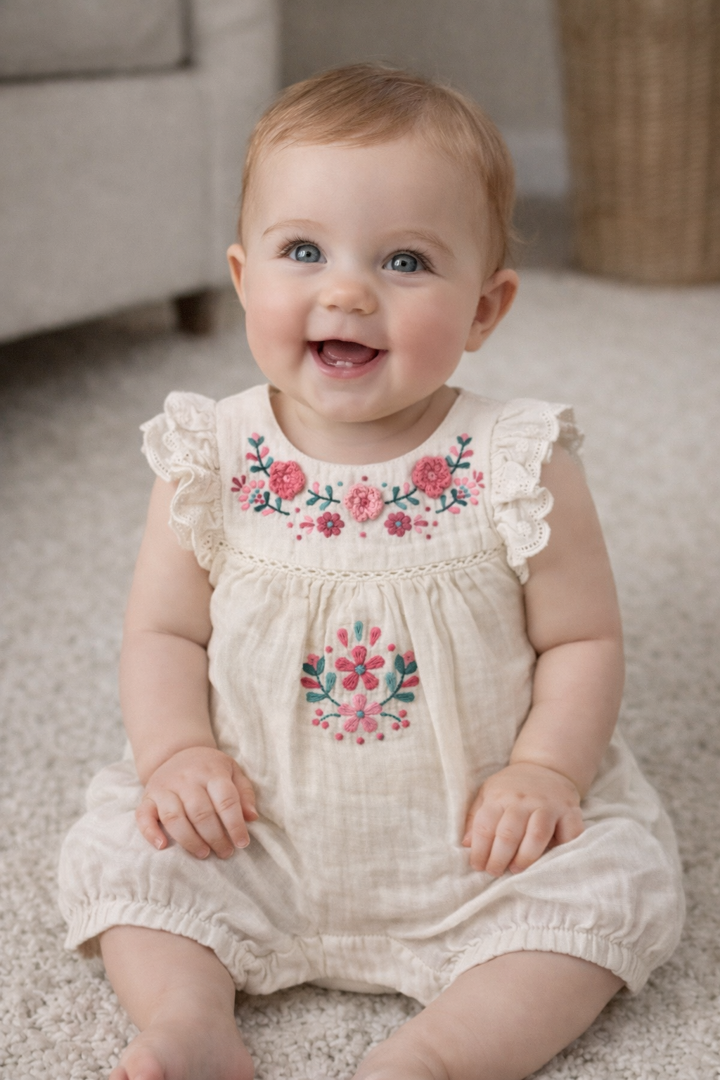Embroidered Cream Romper