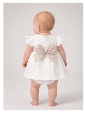 Cream Linen Floral Sash Dress