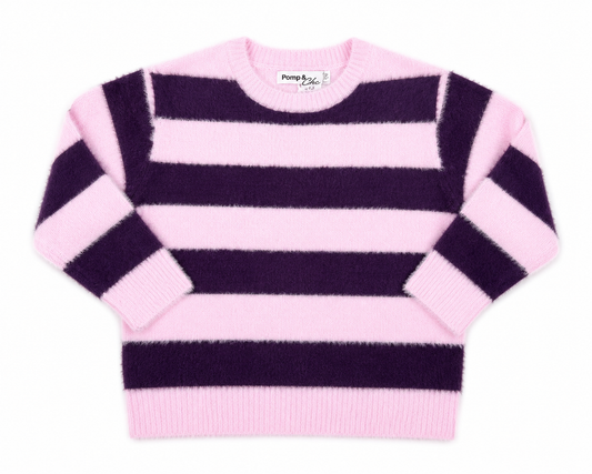 Wine Red Striped Pullover Sweater