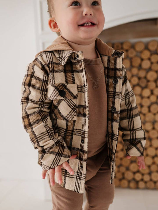 Hooded Shacket Brown Plaid