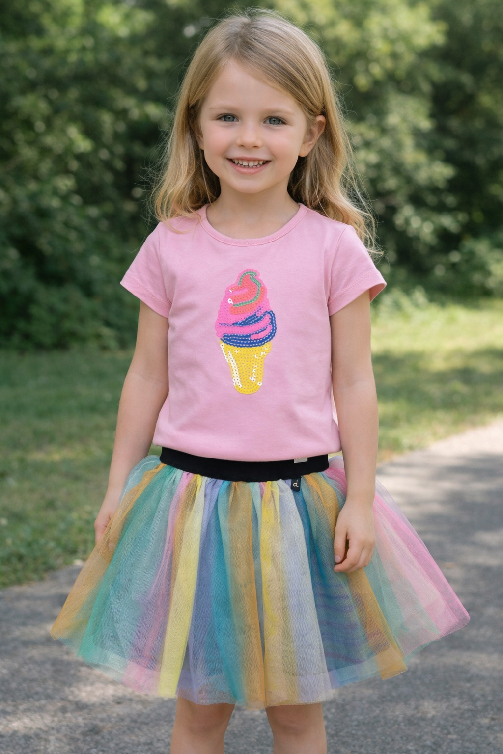 Pink Tee with Sequin Ice-Cream Cone