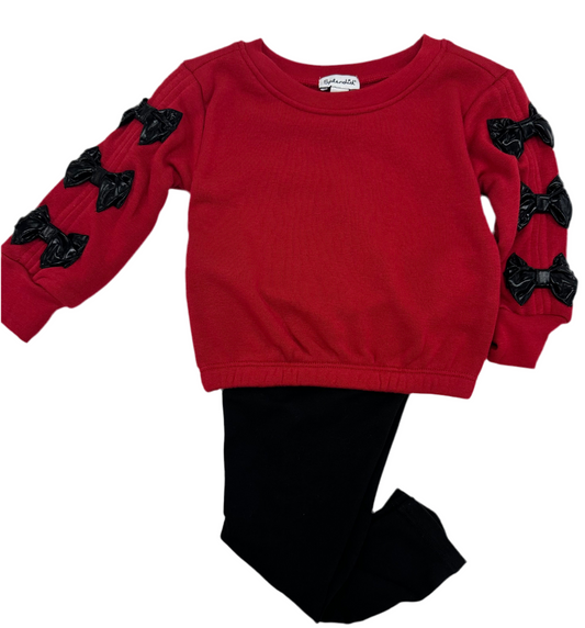 Shiny Bow Sweatshirt Set