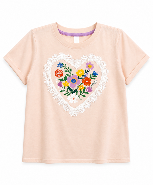 Floral Heart Eyelet Trim Top