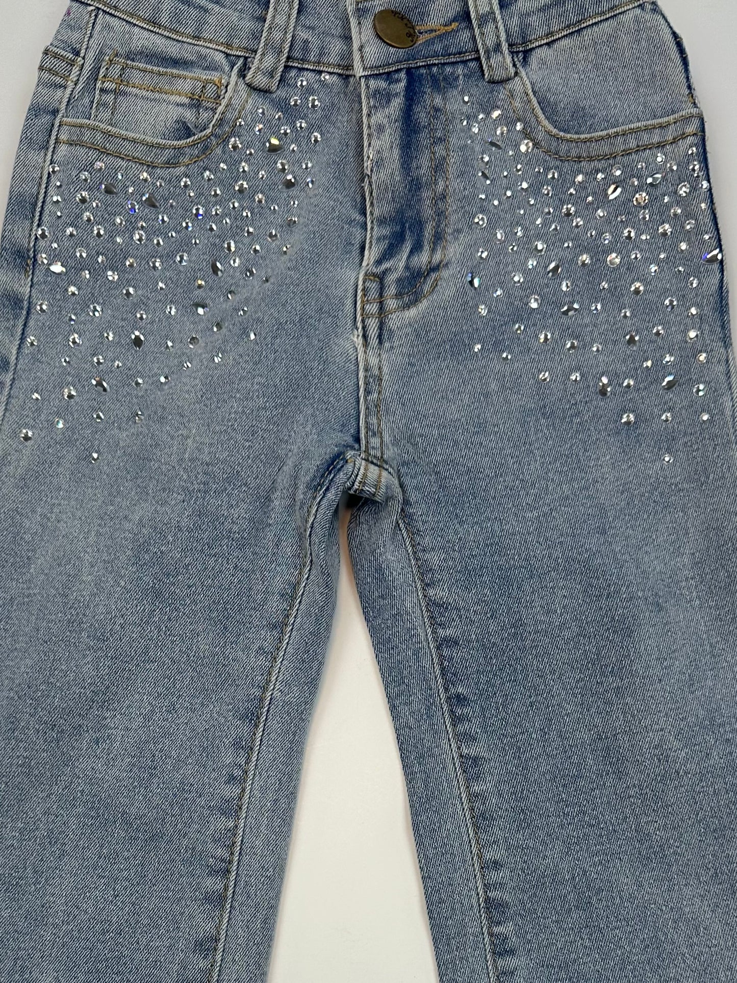 Light Denim Jeans with Rhinestone