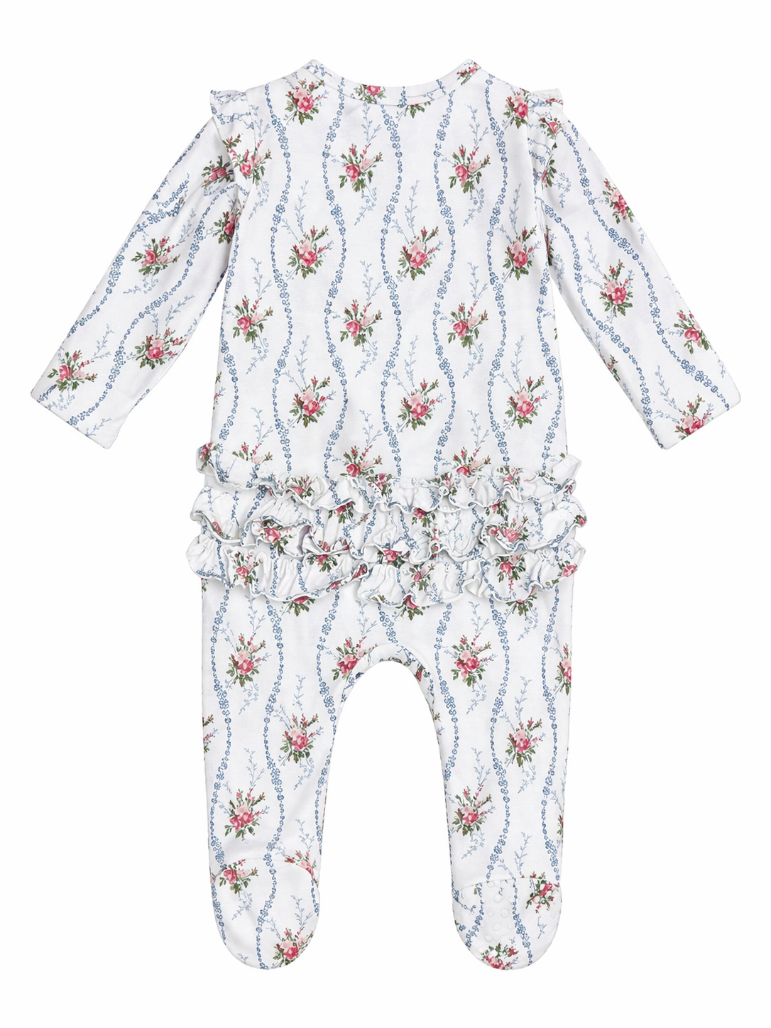 Heirloom Rose Stripe Ruffle Zipper Footie