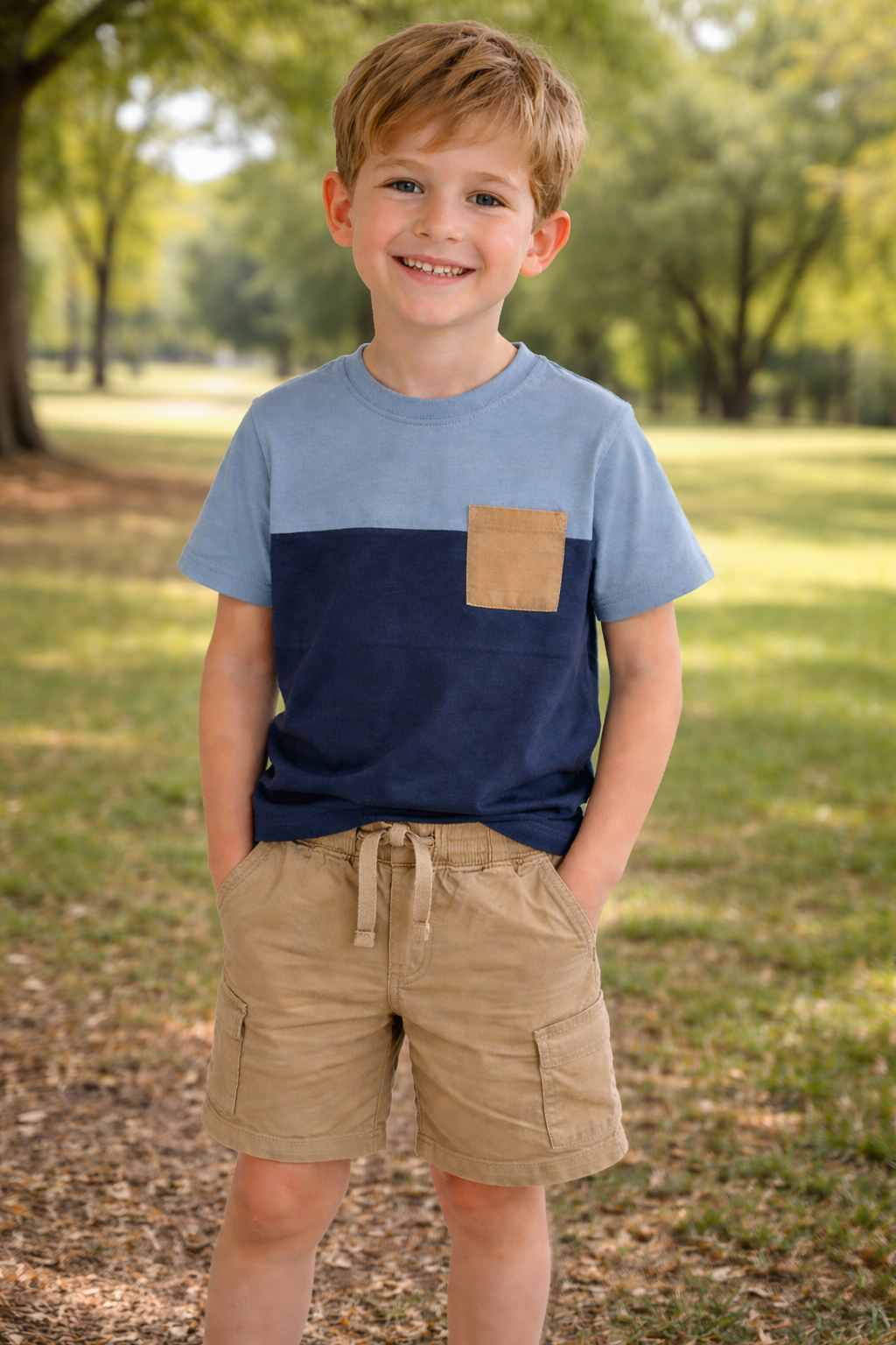 Boy Slate Blue Navy Colored Block T-Shirt