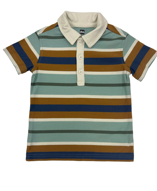 Stripe Blue Tan Polo