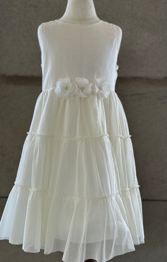 Off-White Dress W/Sheer Flowers Pearls