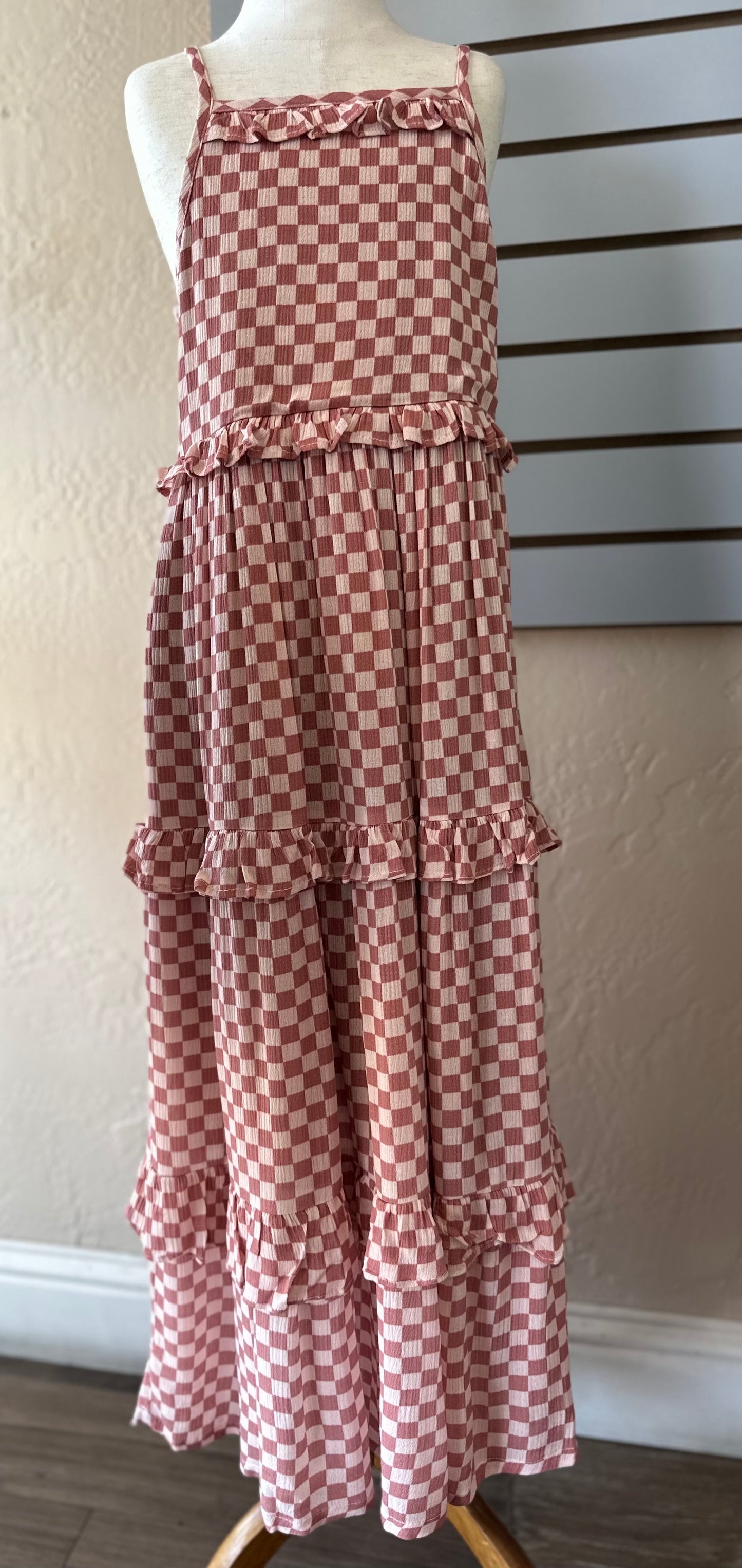 Strawberry Checked Ruffle Maxi