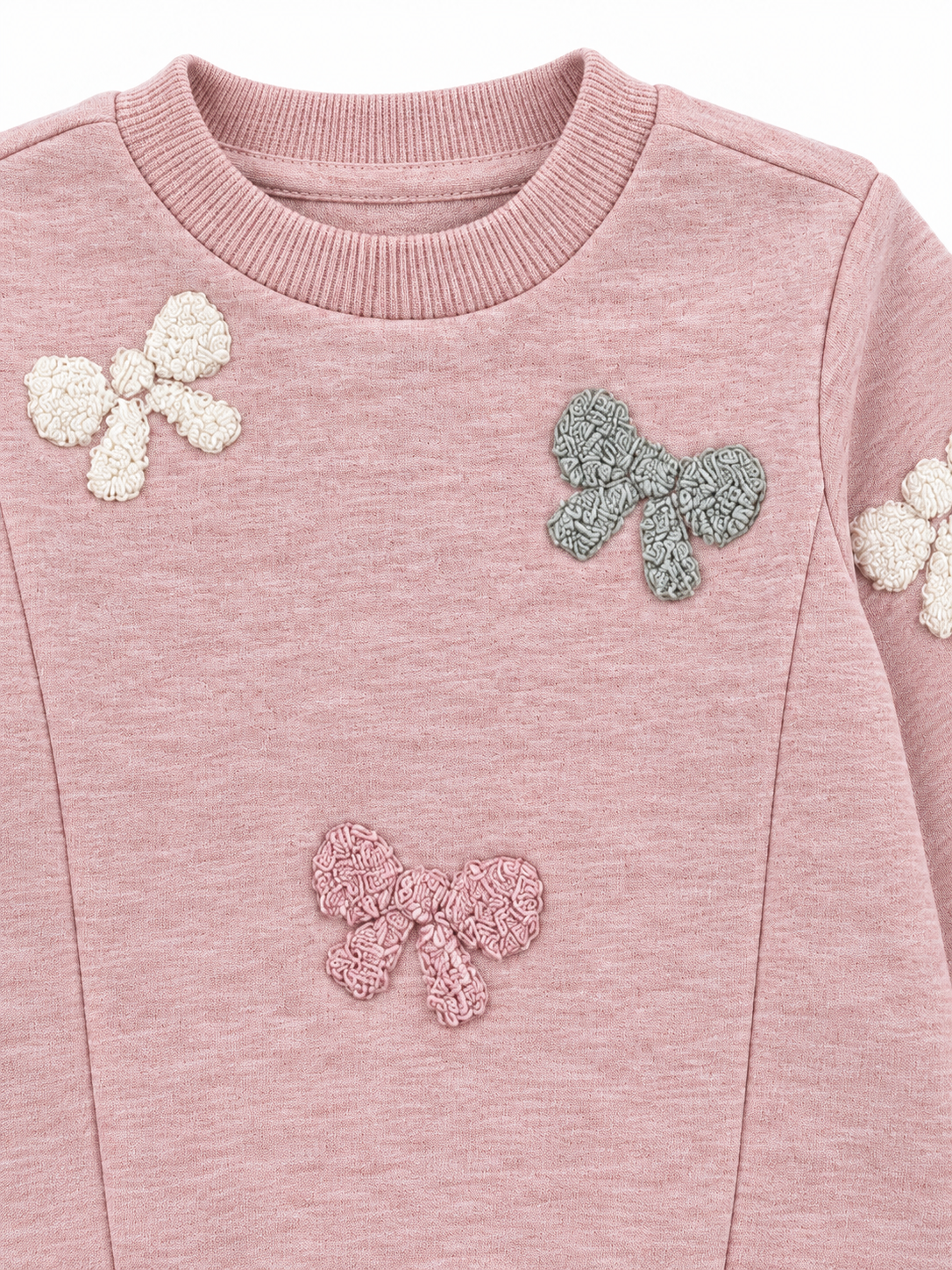 Pink Sweatshirt with Embroidered Bows
