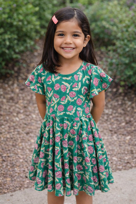 Carnation Flutter Sleeve Twirl Dress