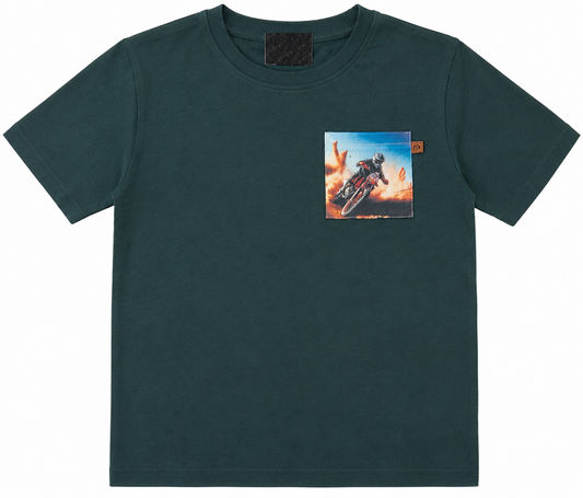 Dark Green T-shirt with Dirt Bike Rider Pocket