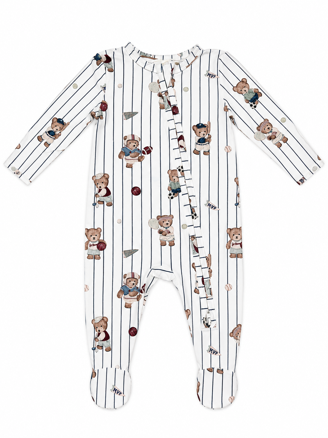 mixed sports zipper footie two-way zipper with fold over mitten made from viscose bamboo 