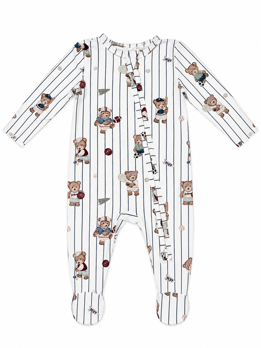 mixed sports zipper footie two-way zipper with fold over mitten made from viscose bamboo 