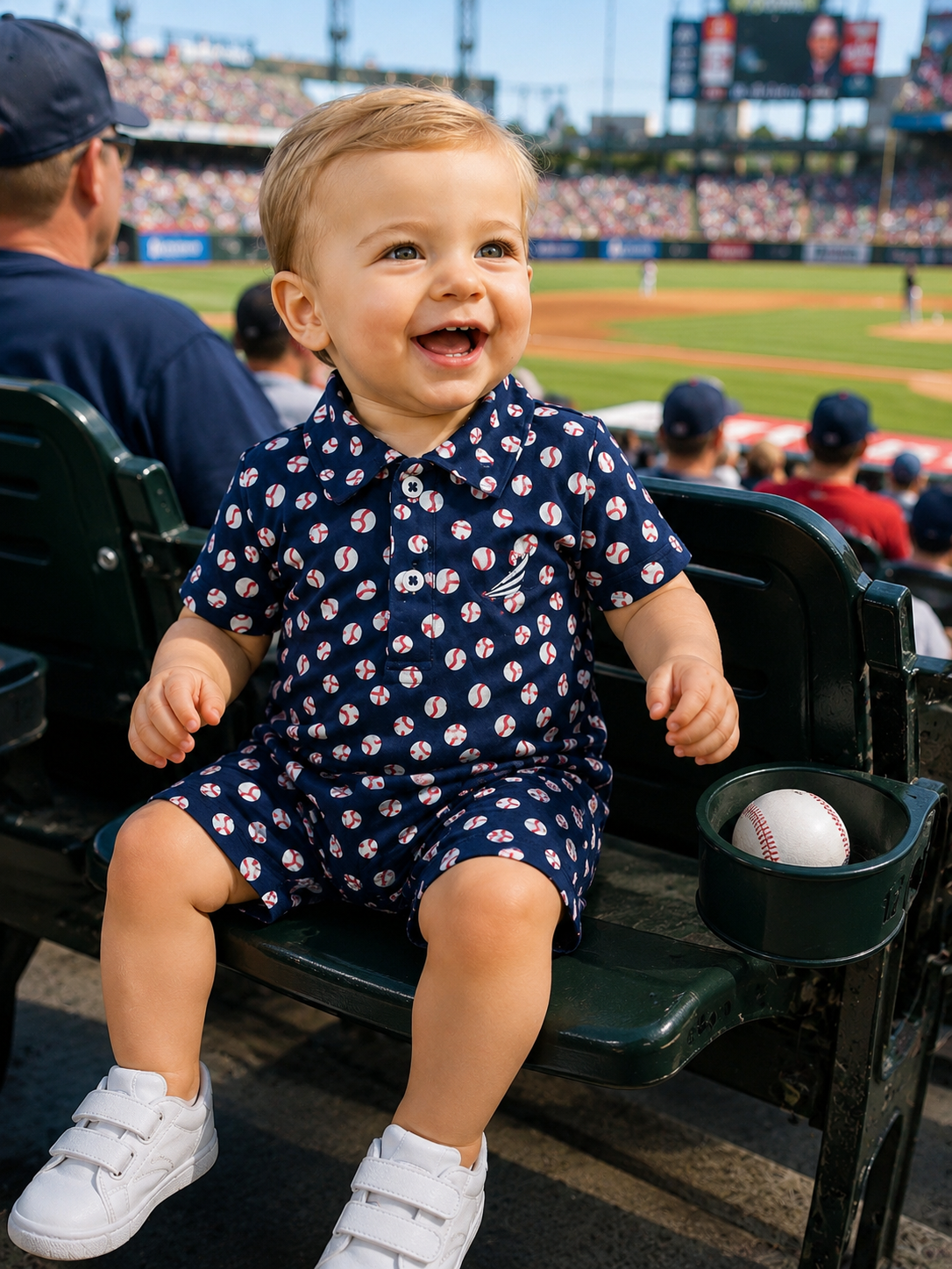 Baseball Print Polo Romper