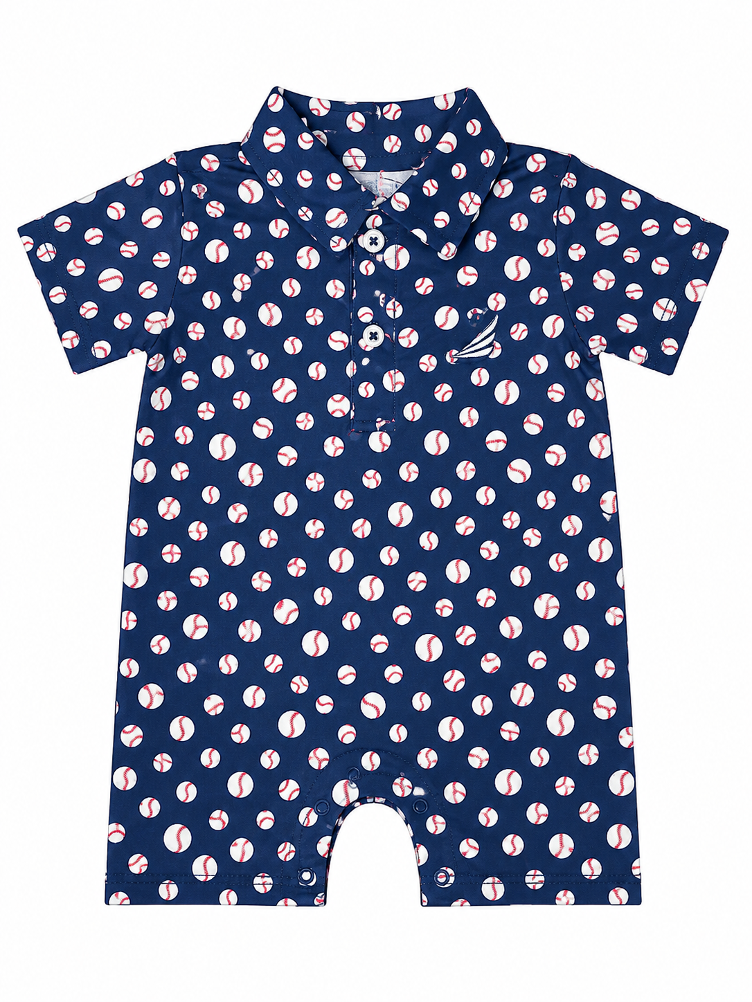 Baseball Print Polo Romper