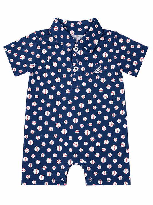 Baseball Print Polo Romper