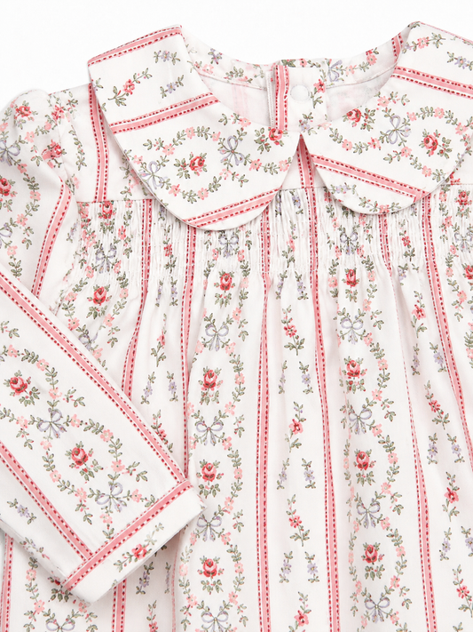 Marnie Rosebud Stripe Smocked Peter Pan Footie