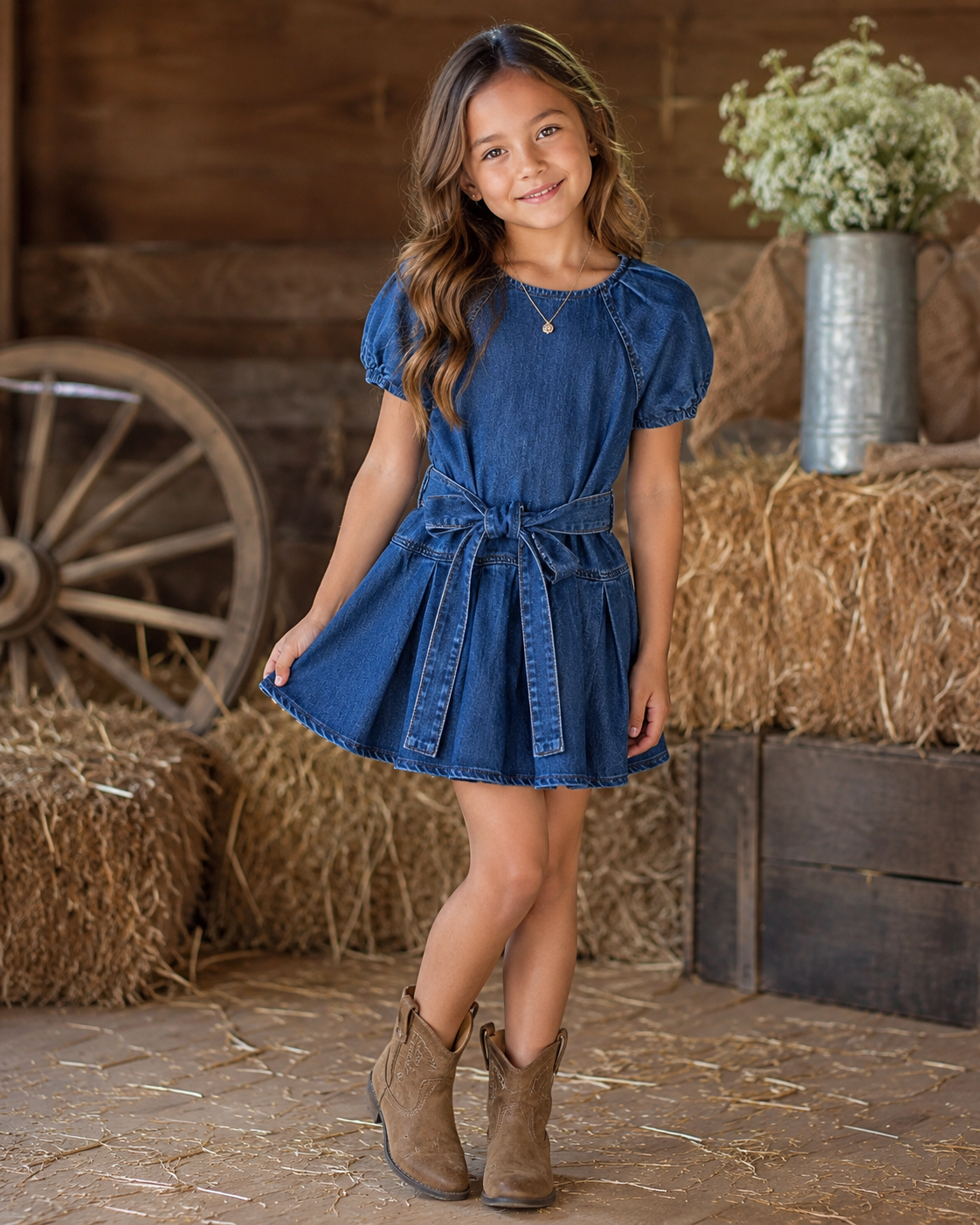 Denim Puff Sleeve Flare Dress