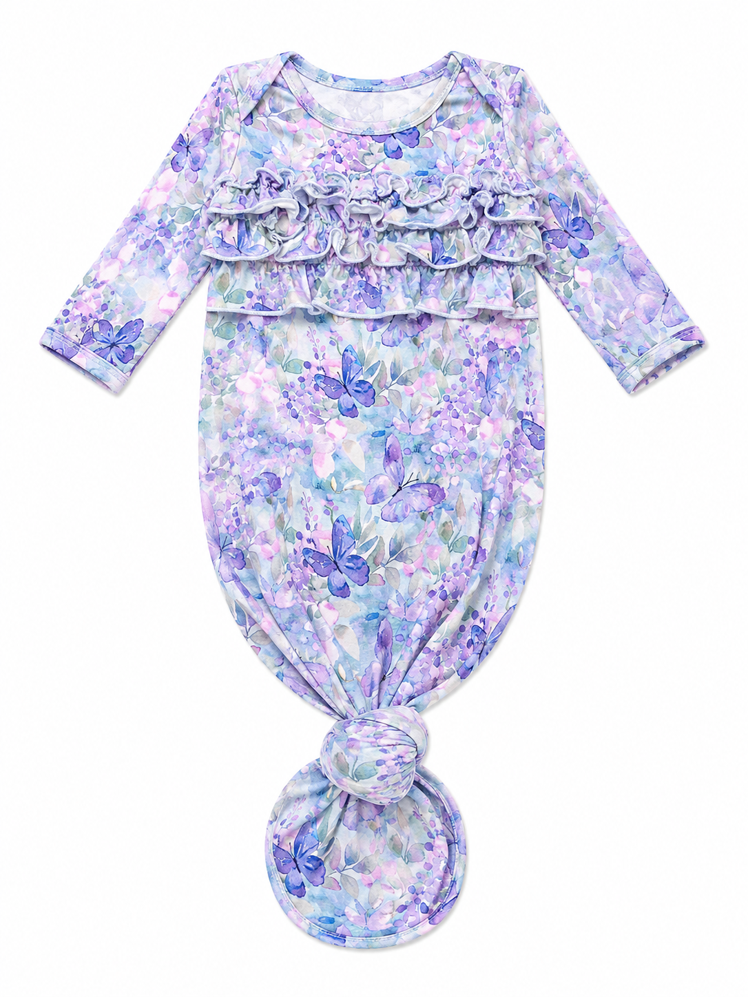 newborn baby girl in bamboo knot gown